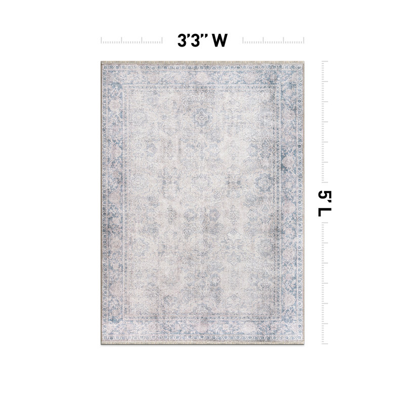 Tapis bleu lavable à la machine Kromer, Rectangle 3 pi 3 po x 5 pi