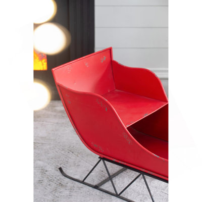 39X17.7X22"H Iron Red/Black Sleigh Large, Distressed Christmas Santa Sleigh Holiday Decoration