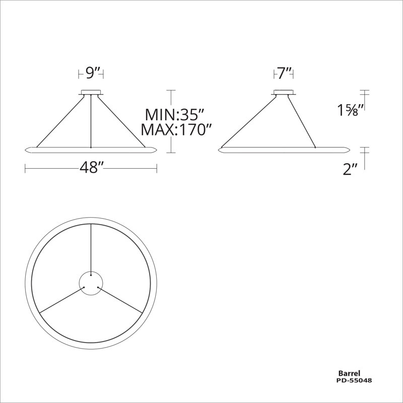 The Ring 1 - Light LED Pendant, 170" H x 48" W x 48" D, 3000K, Aluminum