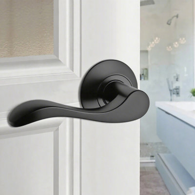 Poignée de porte Fixturedisplays® sans serrure, pêne dormant réversible à poignée intérieure non incluse, noir mat 15990-4