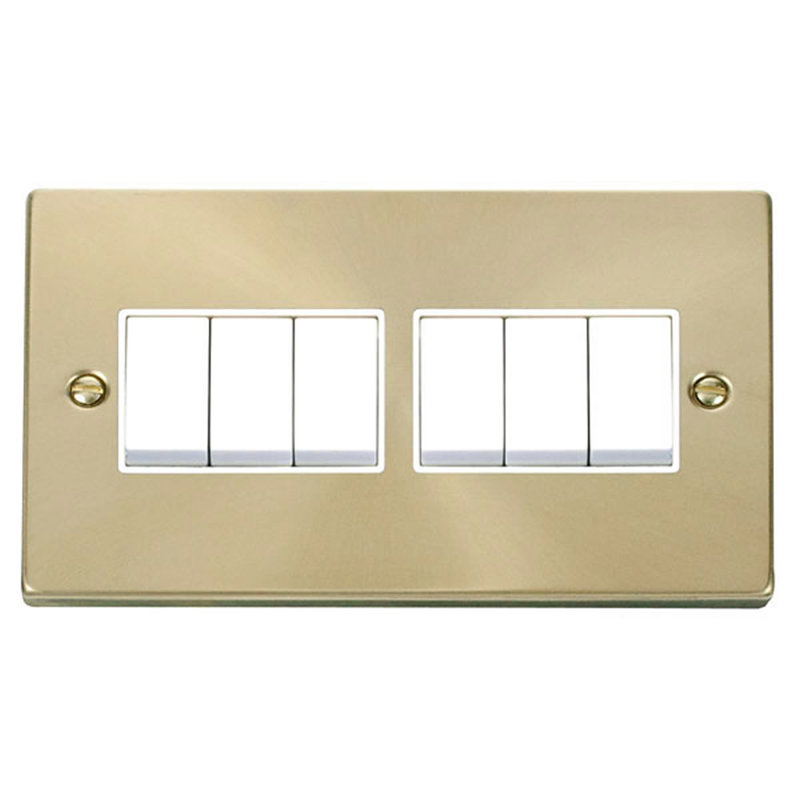 Satin Brass 10A 6 Gang 2 Way Light Switch