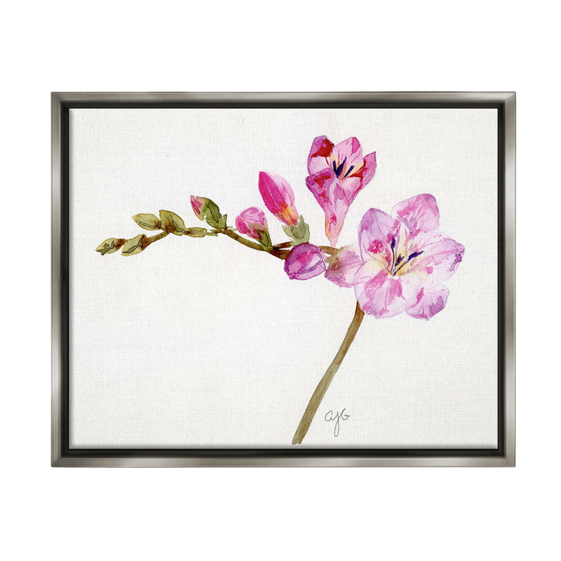 "Orchid Flower Sprig" par Alexandria Gilbert Kincaid sur toile, Cadre flottant gris lustré, H 17 po x l 21 po