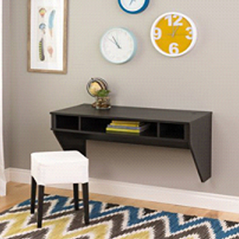 Solid Wood Floating Desk, Black