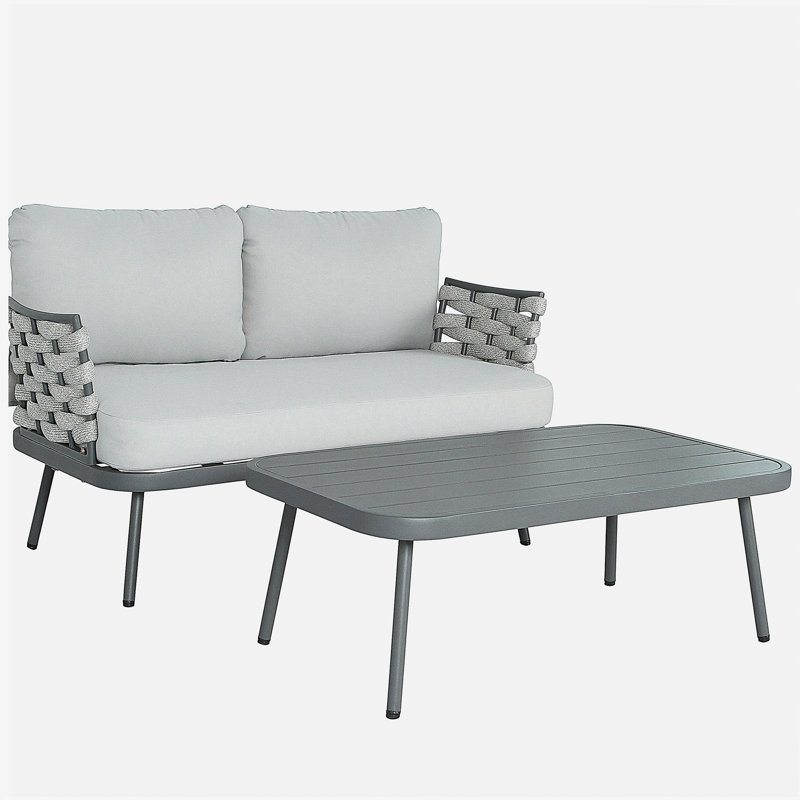 Causeuse et table en acier Mariano, gris, Coussin gris / cadre gris