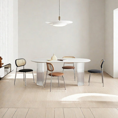 White sintered stone acrylic dining table set