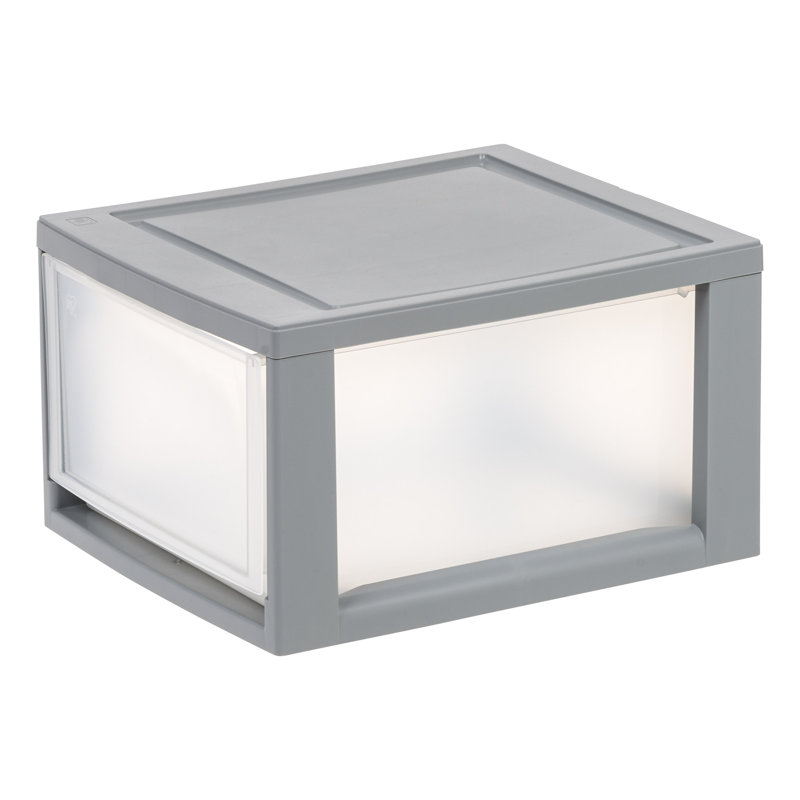 IRIS Stackable Storage Bin W/ Drawer, Gray