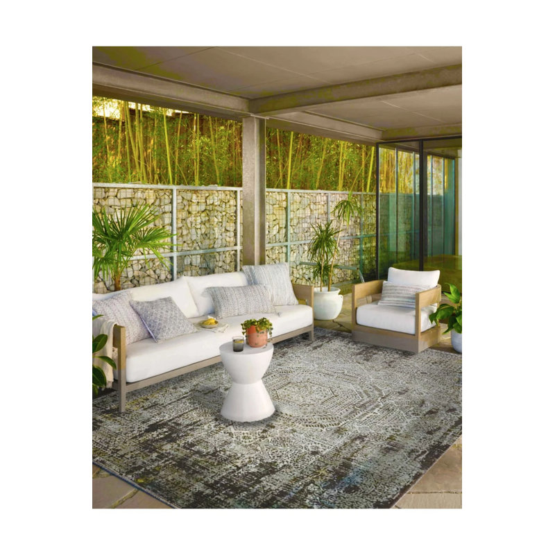 Tapis décoratif à rayures et tapis lavable Hira, Rond 4 pi