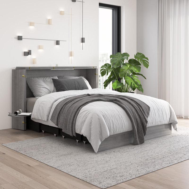 Lit escamotable avec tiroir coulissant Borealis, Grand, Gris platine