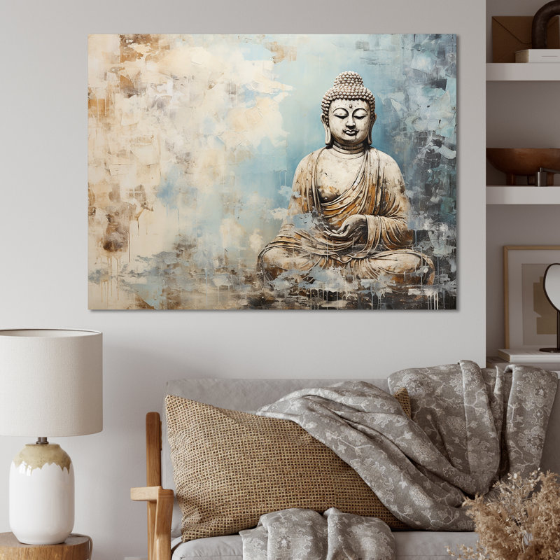 Statue simple bouddhisme - Art mural bouddhisme, H 16 po x l 32 po x P 1 po, Toile tendue