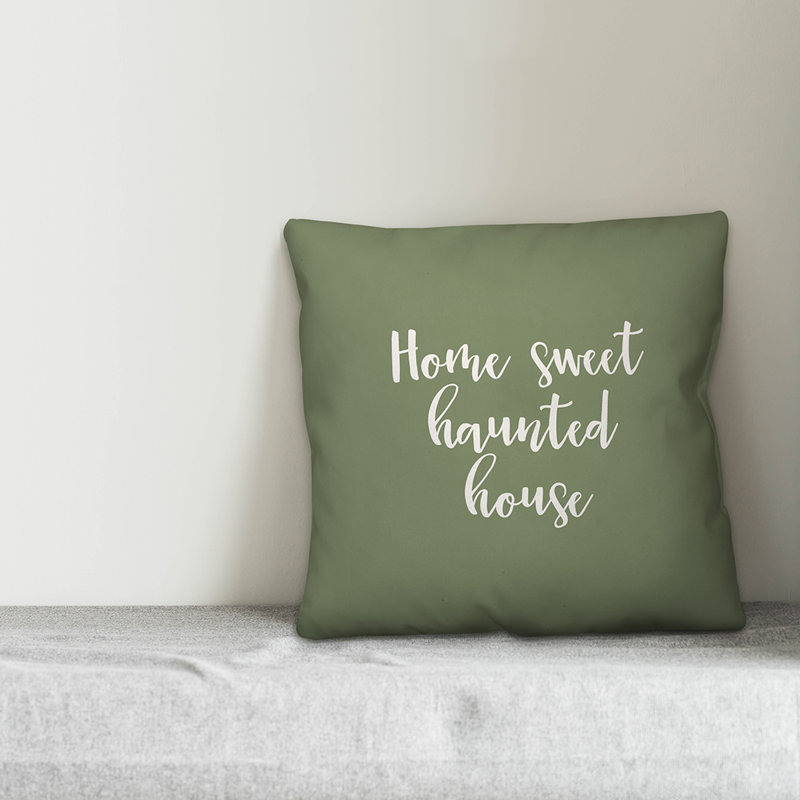  Housse et insert de coussin carré Home Sweet Haunted House, vert, Housse de coussin