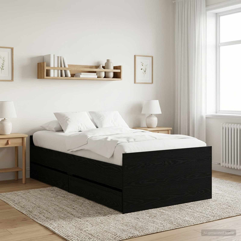 Bed Frame, Black Oak