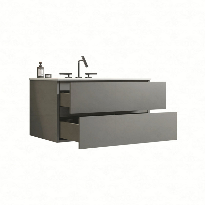 Meuble-lavabo mural 36 po avec lavabo en céramique et trois trous de robinet, grand meuble-lavabo flottant avec rangement pour salle de bain moderne