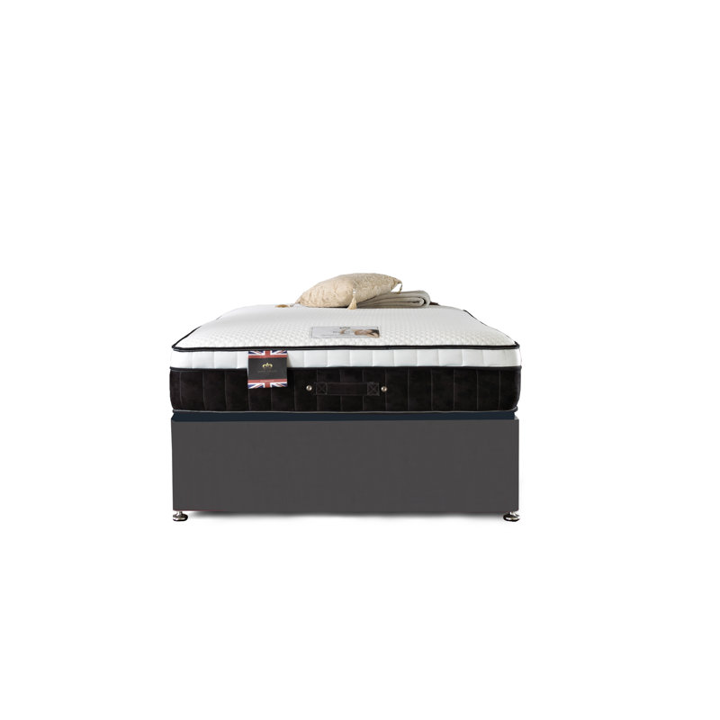 Aspelare Pocketsprung Divan Bed Set, Steel Plush Velvet, Super King (6'), 4 Drawers