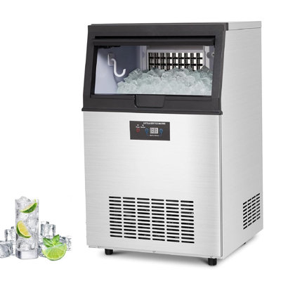 Machine à glaçons autoportante commerciale - 90 lb / 24 heures, 30 lb de rangement, sous le comptoir en acier inoxydable