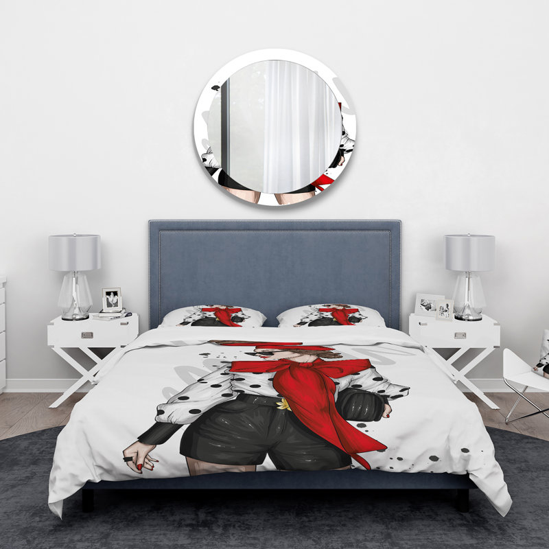 Ensemble de housse de couette en microfibre blanc / rouge, Housse de couette pour très grand lit et 2 très