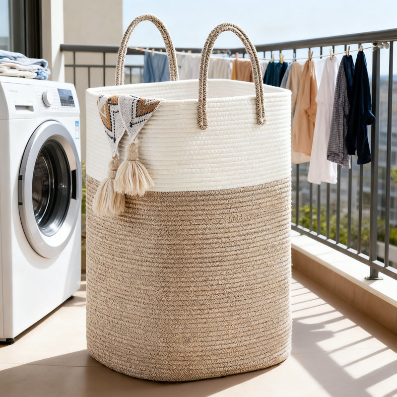 Woven Cotton Rope Laundry Hamper Basket, Breathable Collapsible Storage Organizer For Clothes, Toys, Blankets, And Home Essentials