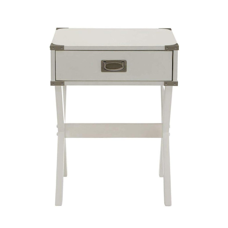 Table d'appoint avec coins en métal, blanc, Blanc