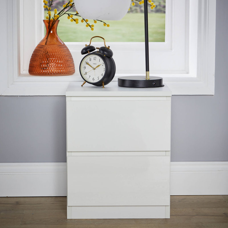 Rishin 2 Drawer High Gloss Bedside Cabinet Unit, White