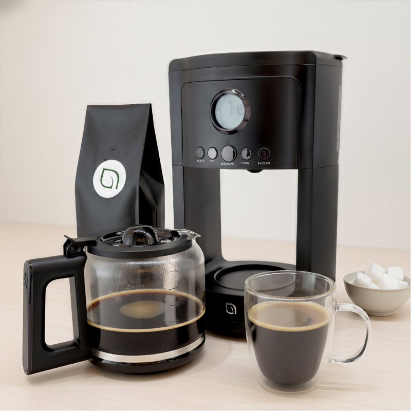 Cafetière de 12 tasses Willow - Options de brassage programmables avec minuterie, beau design, pot en verre - NOIR, Noir