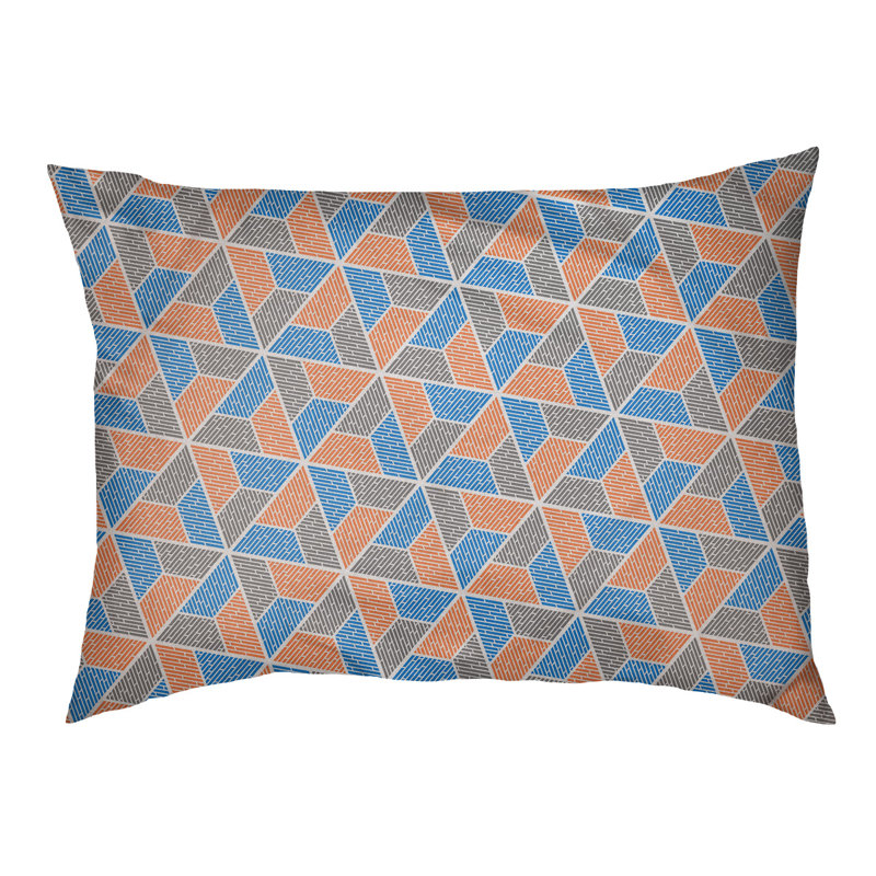 Byrge Geometric Pet Bed, Large (40" W x 30" D x 32.5" H), Orange/Blue/Grey