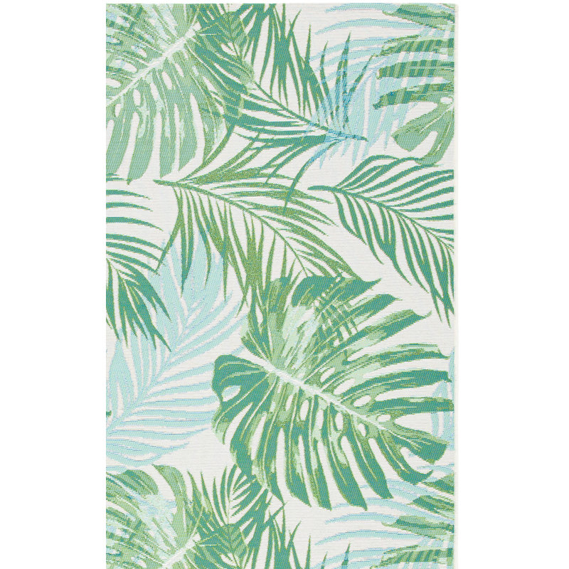 Tapis intérieur / extérieur à motif floral vert / bleu sarcelle Ivanna, Rectangle 8 pi x 10 pi 5 po