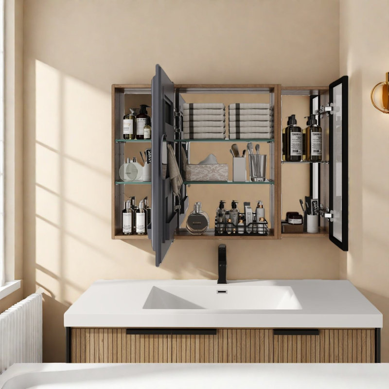 Armoires à pharmacie modernes avec rangement, bois de 39,4 pouces, salle de bain