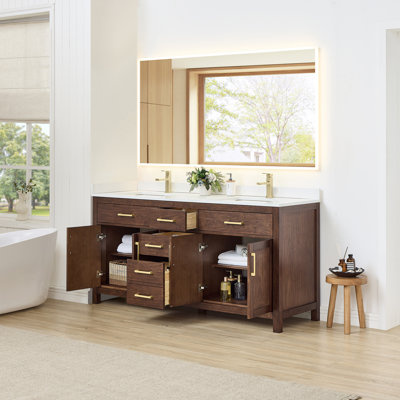 Meuble-lavabo double autoportant 72 po avec plateau en quartz Beckett