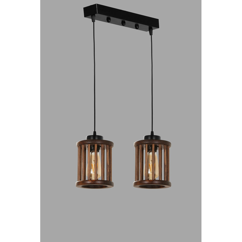 Luminaire suspendu pour îlot de cuisine à 2 lumières avec accents en bois Giuseppe, Brun foncé