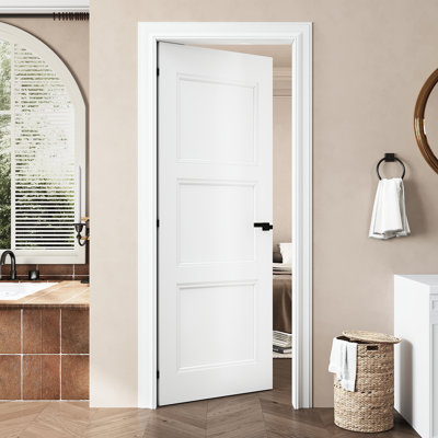 30" x 80" 3-Panel Molded Slab Doors Interior, as Prehung Door or Barn Door or Pocket Door or French Door or Sliding Door Slab for Pantry, Laundry, Bedroom, Paintable & Waterproof, Door Panel w/o Borehole or Hinges