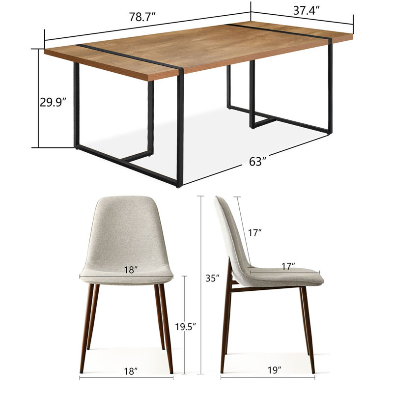 Modern 9-Piece 78.7" W Rectangular Dining Set, Beige