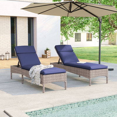 Lorise Outdoor Reclining Chaise Lounge Set with Cushion (Set of 2)
