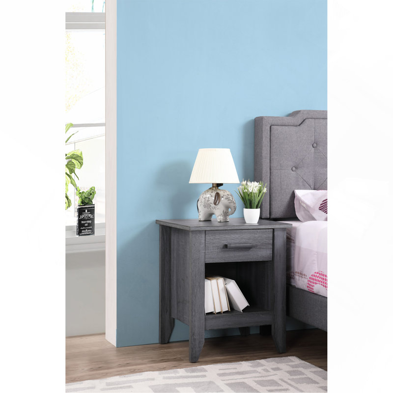 Table de chevet moderne grise avec options de rangement, Gris
