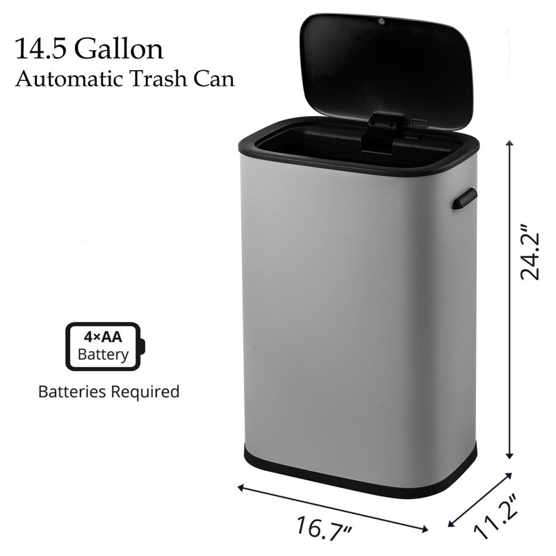 Poubelle à capteur de mouvement 14,5 gallons en acier, gris