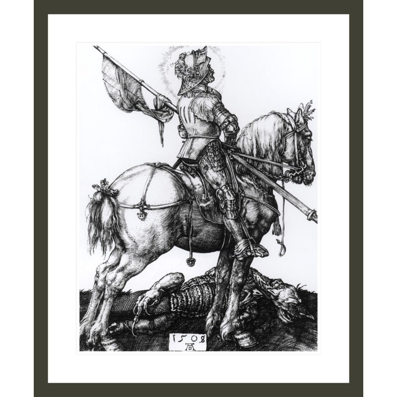Saint-George et le dragon par Albrecht Dürer - impression giclée encadrée, H 28,34 po x l 23,5 po