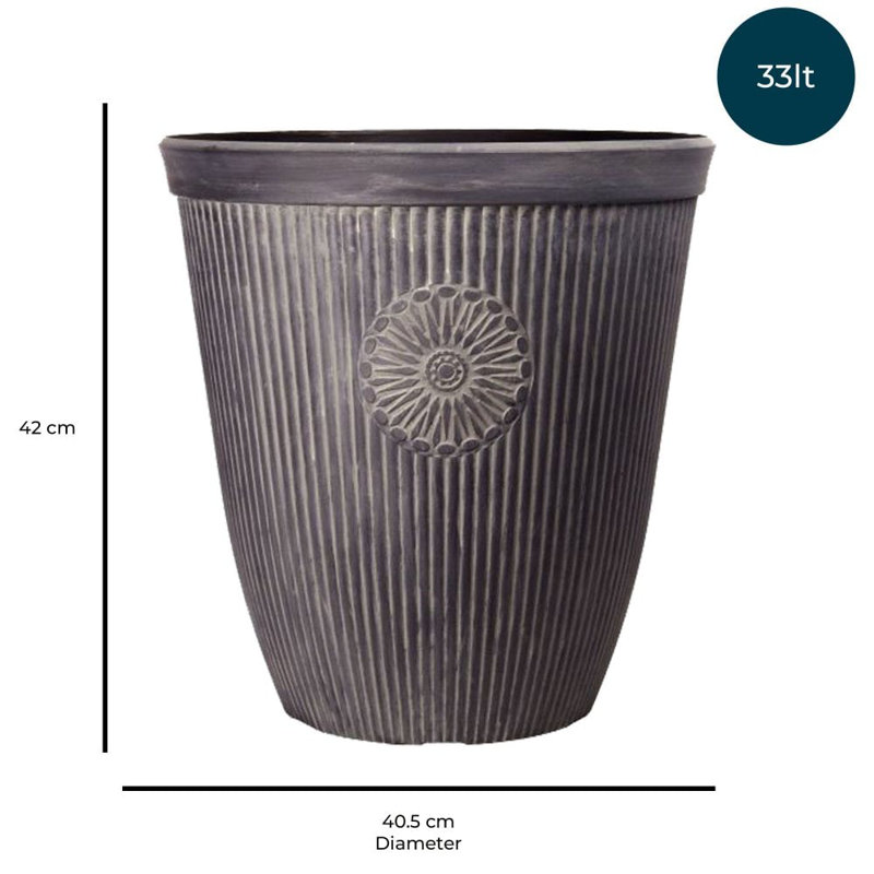 Tall Somerville Planter -  100% Recycled Plastic Plant Pot, 42cm H x 40.5cm W x 40.5cm D, Grey