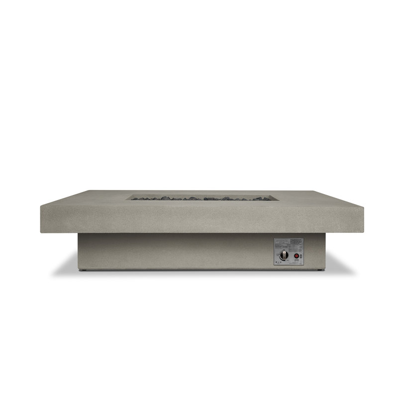 Geneva Rectangle Concrete Propane Fire Pit Table by Jensen Co., Flint, 14" H x 60" W x 45" D