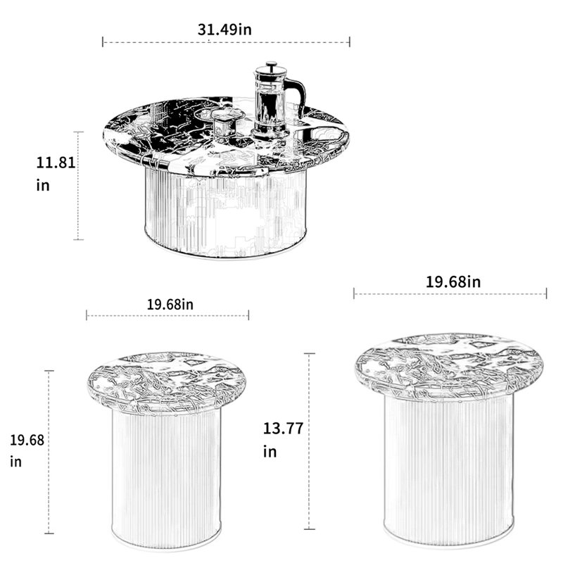Table basse ronde en marbre, H 11,81 po x L 31,49 po x l 31,49 po