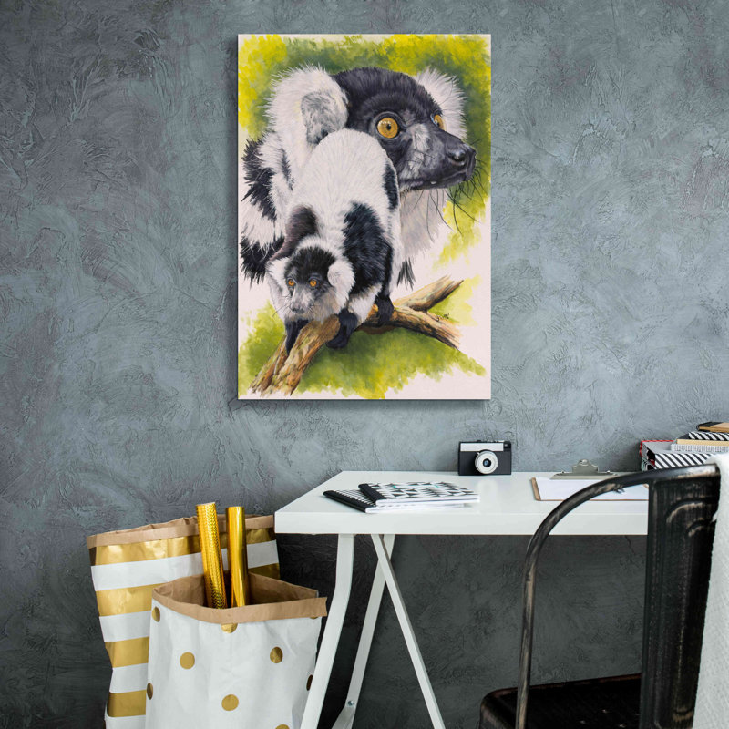 «Black White Lemur» par Barbara Keith - peinture sur toile tendue