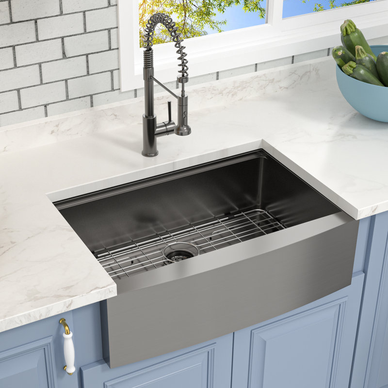 Évier de cuisine à cuve simple en acier inoxydable avec accessoires en acier inoxydable noir L 30 po x l 22 po