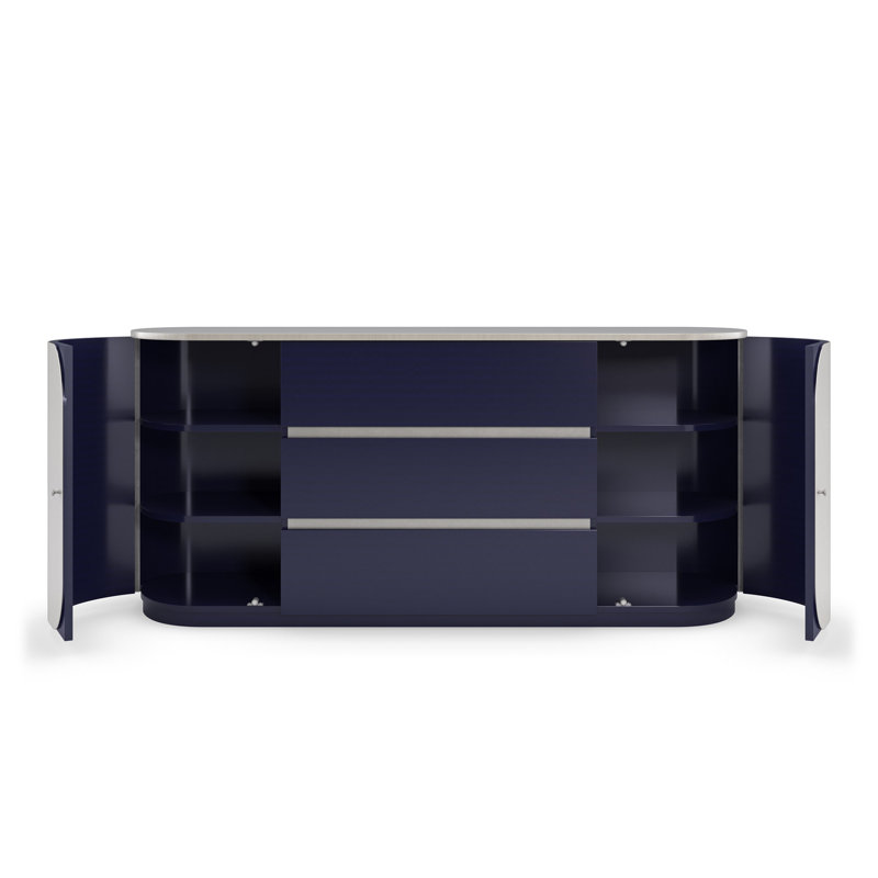 Commode combinée 3 tiroirs en bois massif l 72 po La Moda, Beige / bleu prussien