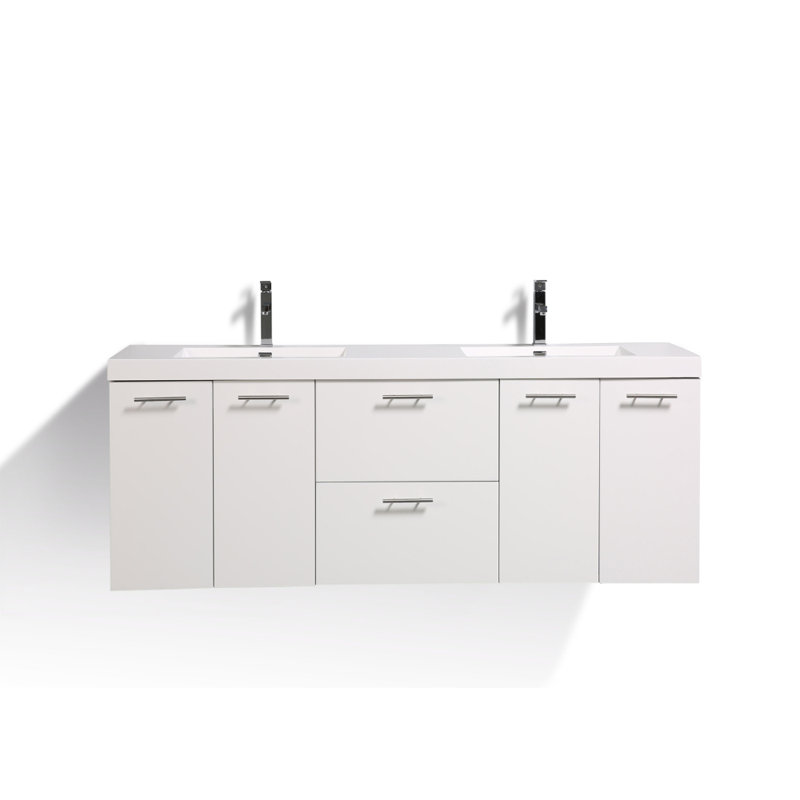 Leffler 84" Wall-Mounted Double Bathroom Vanity Set, White