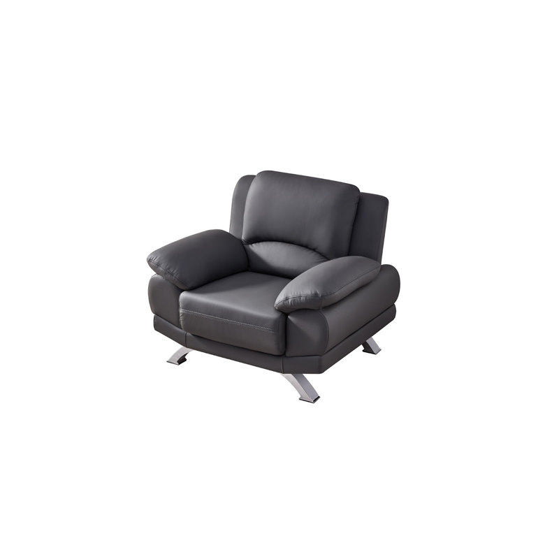 Upholstered Armchair, Gray Genuine Leather