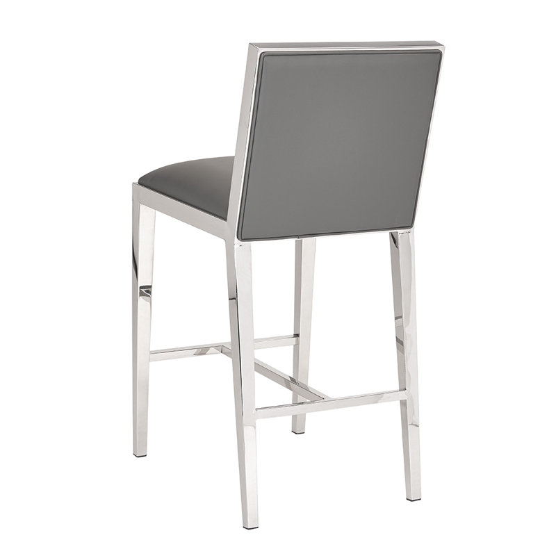 Upholstered Counter Stool with Metal Frame, Gray
