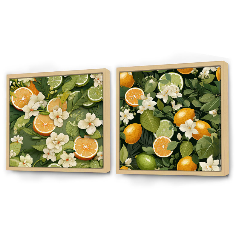 Zelda - Ensemble de 2 collages carrés tropicaux, Cadre flottant brun, H 36 po x l 73 po