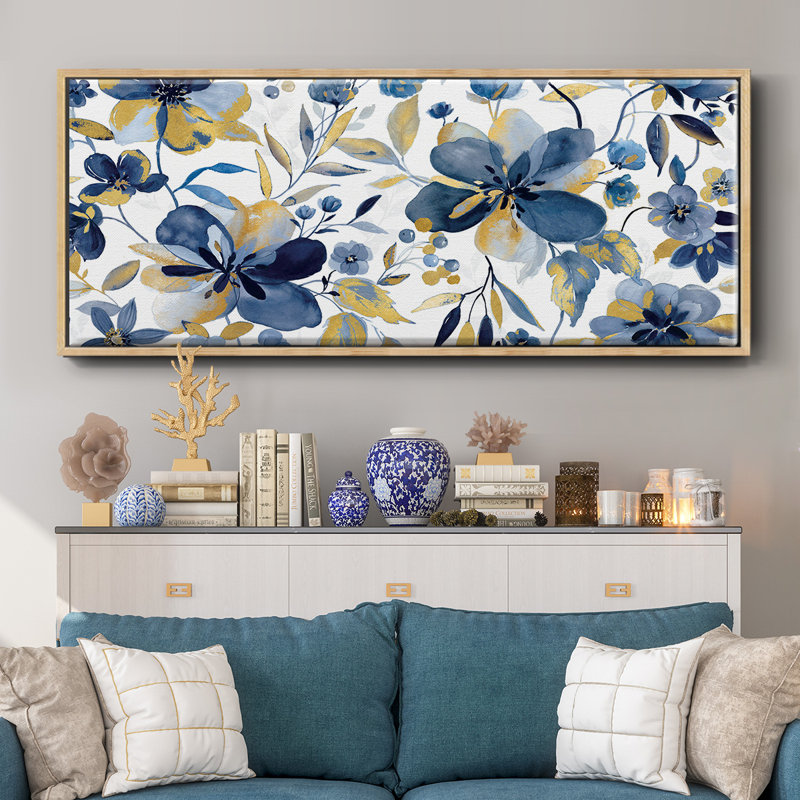 Golden Indigo- Framed Canvas, 24" H x 60" W