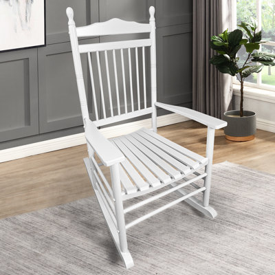 Chaise berçante blanche pour les porches de balcon - bois franc massif, support de dossier sécuritaire pour adulte sur la construction en bois franc du porche de balcon, siège et accoudoir généreux, repose-pieds, assemblage simple, poids de 280 lb