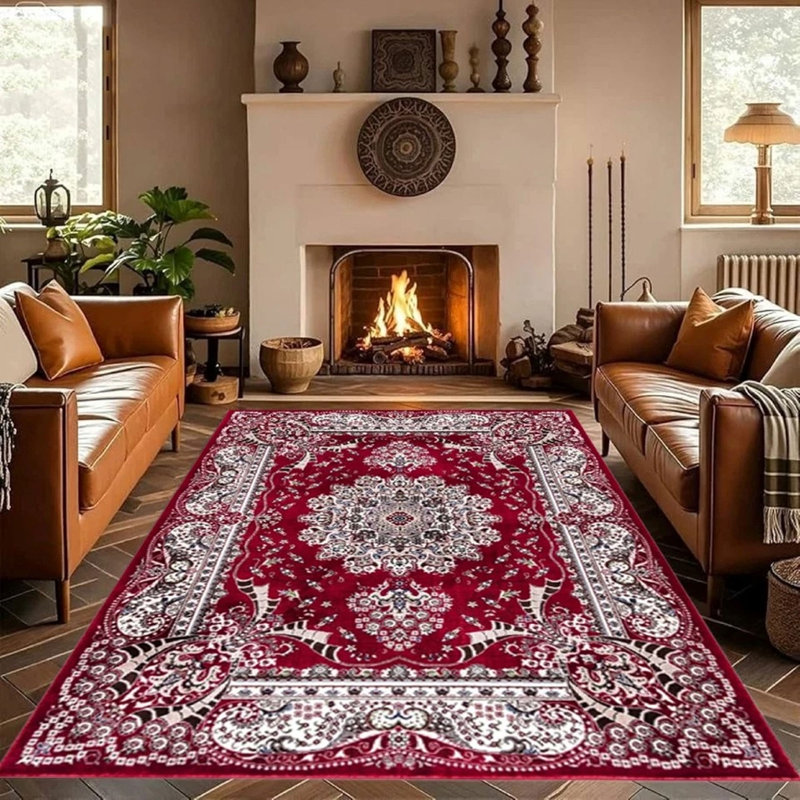 Geometric Indoor / Outdoor Area Rug, Red, Rectangle 60 x 110 cm