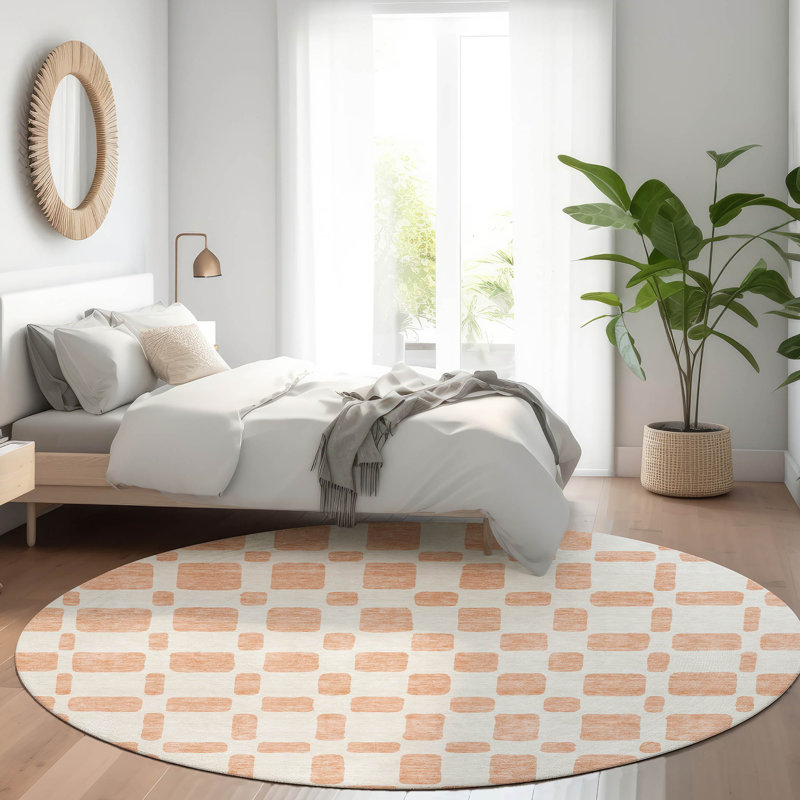 Premium Machine Washable Prisco Peach Rug, Round 8'