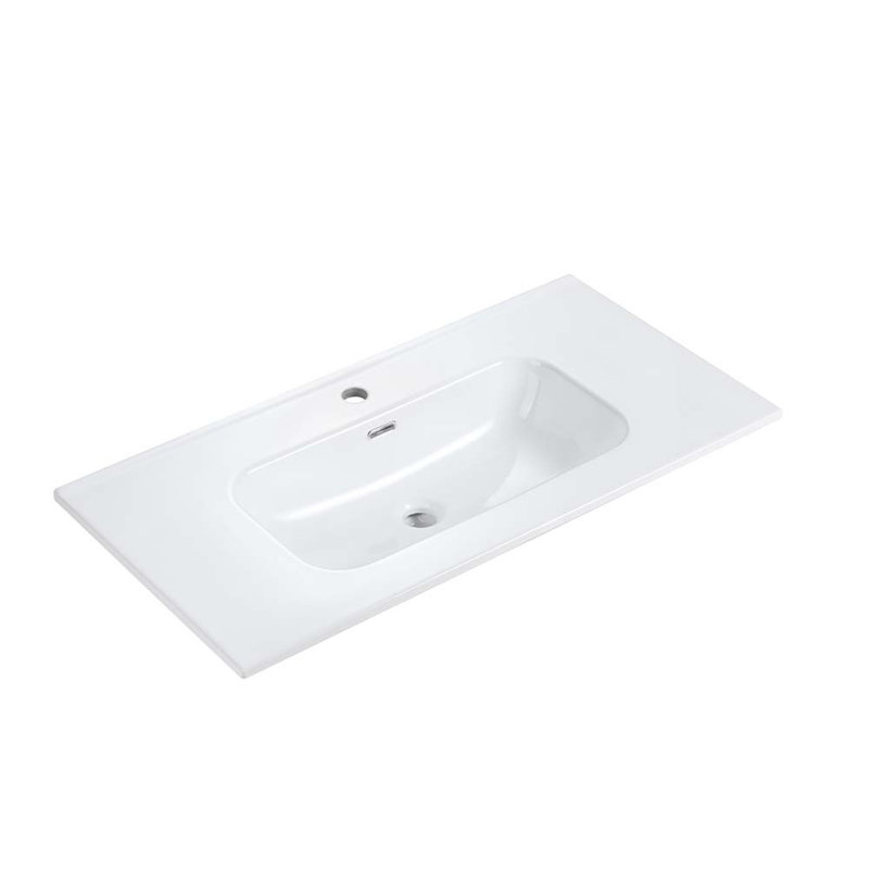 Lavabo de salle de bain rectangulaire encastré 36 po - Céramique blanche brillante avec 3 trous de robinet, conception moderne, facile à nettoyer, robinet et bonde non inclus