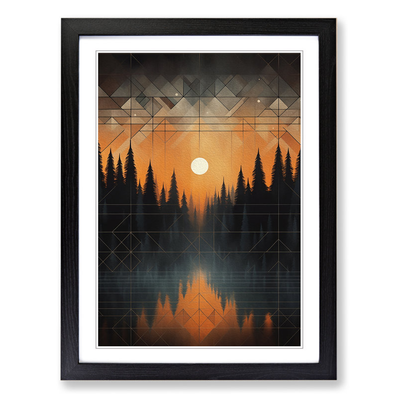 Winter Forest Geometric - Single Picture Frame Print on Wood, 34cm H x 25cm W x 2cm D, Black